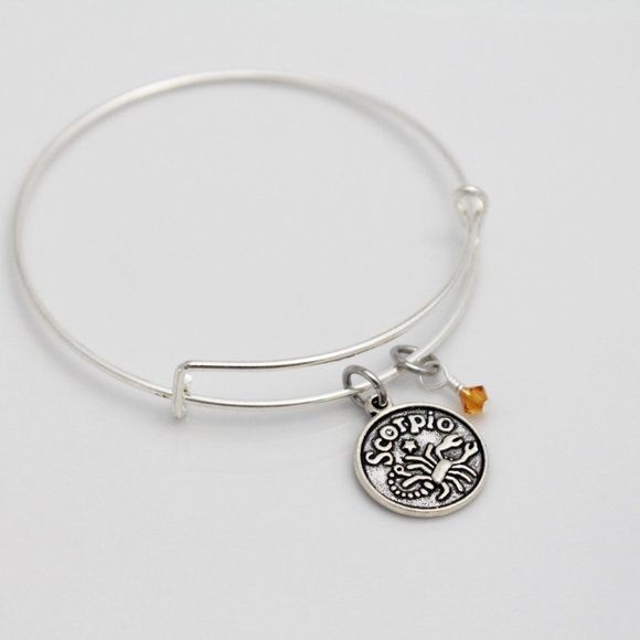 November Scorpio Adjustable Charm Bangle - Handmade Zodiac Bracelet - Picture 8 of 12